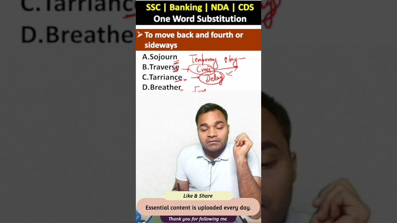 Vocabulary - One Word Substitution (Sojourn, Traverse, Tarriance, Breather) #vocabulary #vocab