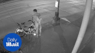 Surveillance video captures moment vandal cuts breaks on bikes