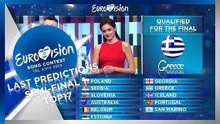 Eurovision 2019 - Last Predictions - Semi-Final 1 - TOP17