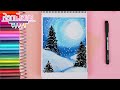 Cómo dibujar una ESCENA / PAISAJE DE INVIERNO con ACUARELA - ideas de dibujos con acuarela