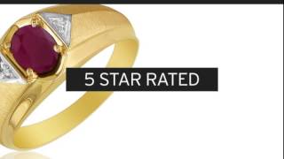 Mens Ruby and White Diamond Ring in 10k Yellow Gold - SuperJeweler.com