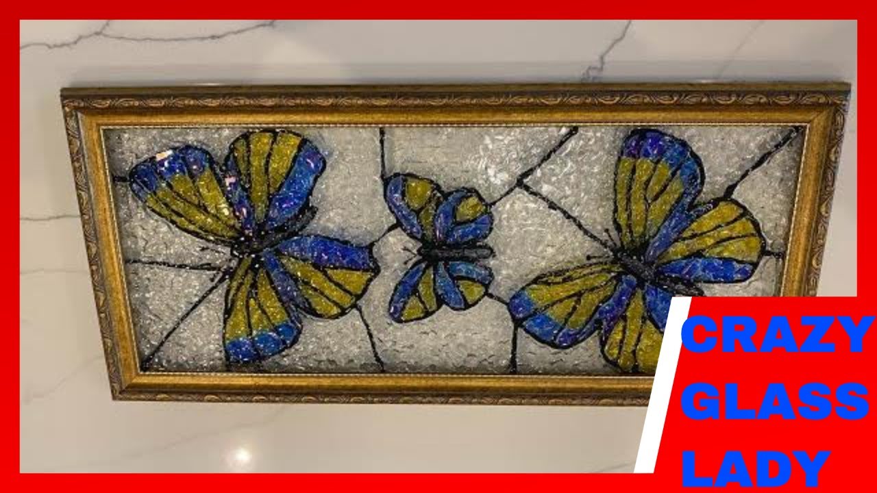 # 53 MOSAIC, EPOXY RESIN ART, GLASS ART, CRUSHED GLASS, BUTTERFLIES STAINED GLASS EFFECT