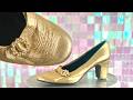 From the Kitty Love Shoeseum : Clark’s Vintage Nightlife Ruched Gold Lame Block Heel Court Shoes