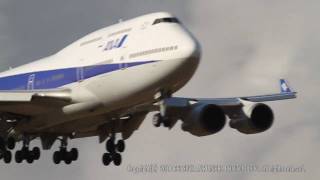 Cross Wind Landing All Nippon Airways Boeing 747-481 JA8098 @NARITA RWY16R