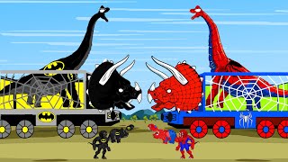 SPIDER BRACHIOSAURUS vs BATMAN T-REX, TRICERATOPS Dinosaurs, Car, Truck, Train:Jurassic King Monster