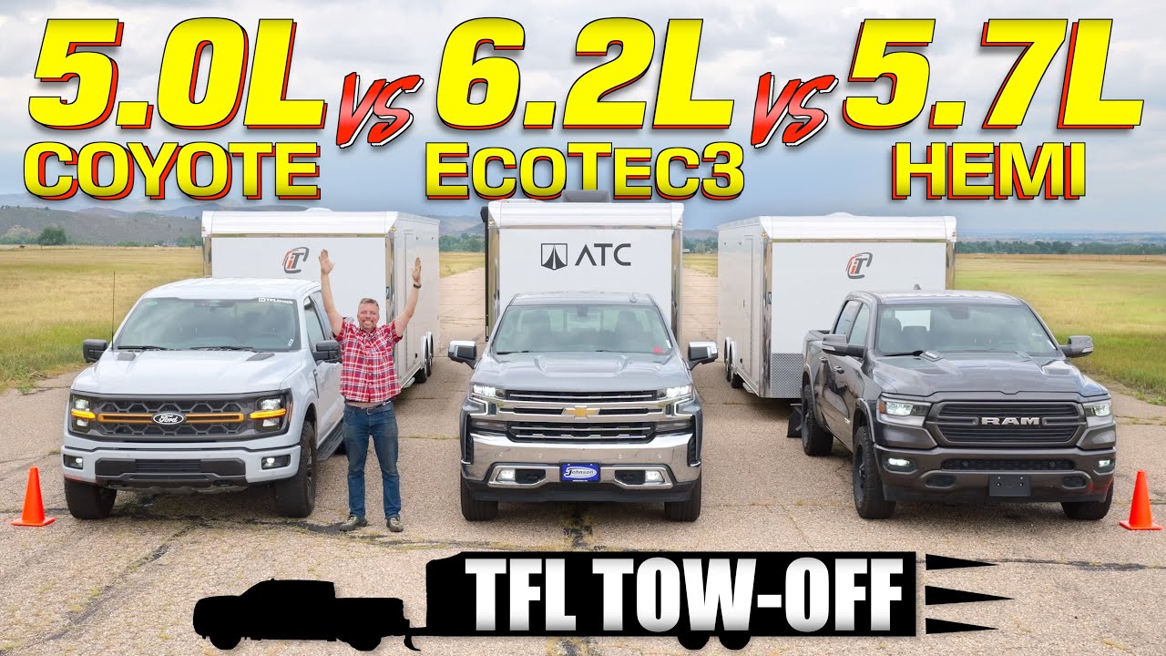 V8 Towing Drag Race: Ford vs Chevy vs Ram - THIS Is the Fastest Half-Ton Towing Truck!