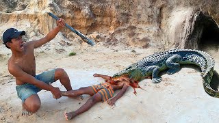Skills, making traps to catch crocodiles, survival boy alone