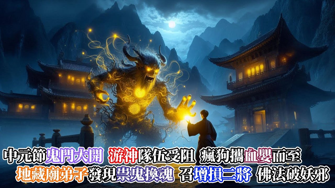 【靈異故事】中元節鬼門大開，遊神隊伍被瘋狗攔路，籃中竟是血嬰！地藏廟守廟弟子追查真相，揭開富商與祟鬼的換魂惡咒，並召喚『增損二將』，以無邊佛法 ...