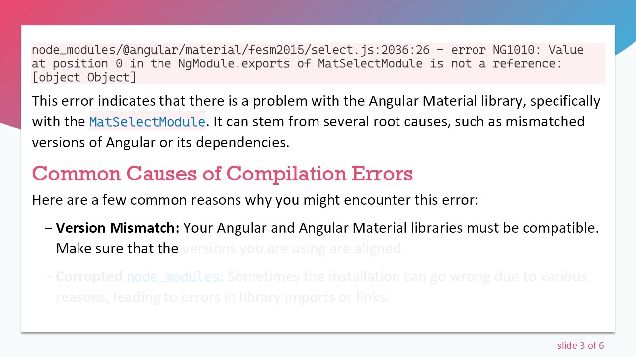 Resolving the Failed to compile entry-point @ angular/material/select Error in Angular 9