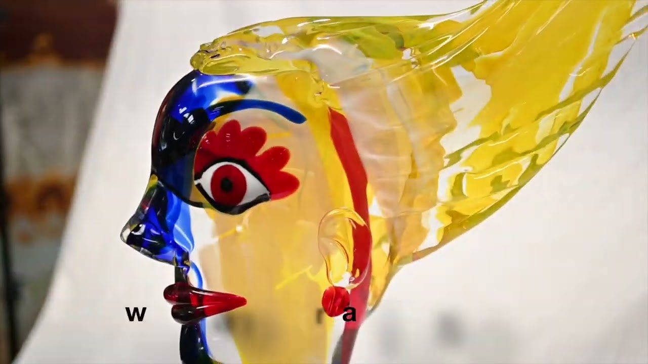 Italian Murano Lady Bust Modernist Art Glass Statue Miro