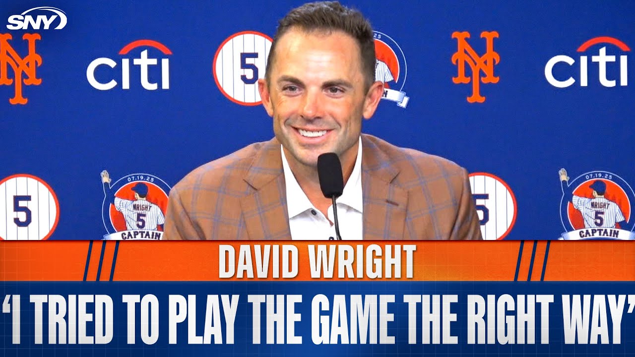 David Wright meets the media prior to his No. 5 being retired by the Mets