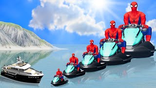 Big \& Small Spiderman on a JetSki vs Ship | BeamNG.Drive