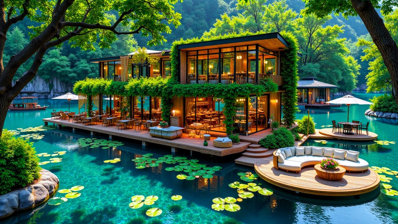 Relaxing Jazz Outdoor Coffee Shop at a Forest Villa - Smooth Jazz with Natural Ambience for Relaxing