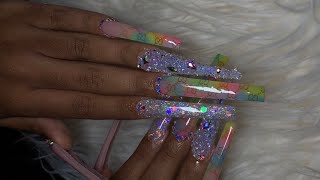 RAINBOW GUCCI  EXTRA LONG FREESTYLE: Encapsulated foils | Acrylic nail tutorial