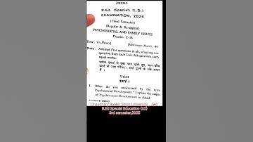 B.Ed. Sp.Edu. (LD), 3rd sem. Psycho-social and family issues, Chaudhary Ranbir Singh Uni., jind#crsu