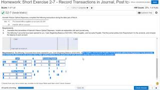 Short Exercise 2-7 Record Transaction in Journal, Then Post to Ledger