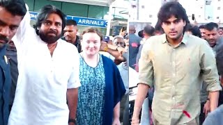 Pawan Kalyan With His Wife Anna Lezhneva&Son Akira Reached Gannavaram Airport | Pawan Kalyan Victory