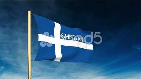 Shetland Flag Slider Style With Title. Waving In The Wind With Cloud Background