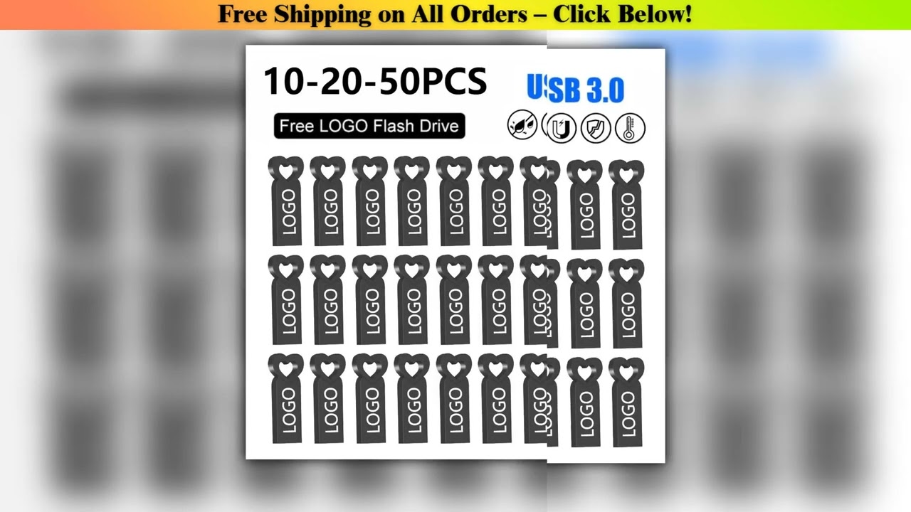 10/20/50PCS(Custom LOGO Free) Flash Drives USB 3.0 Metal 128GB 64GB Black 32GB Pen drive 16GB