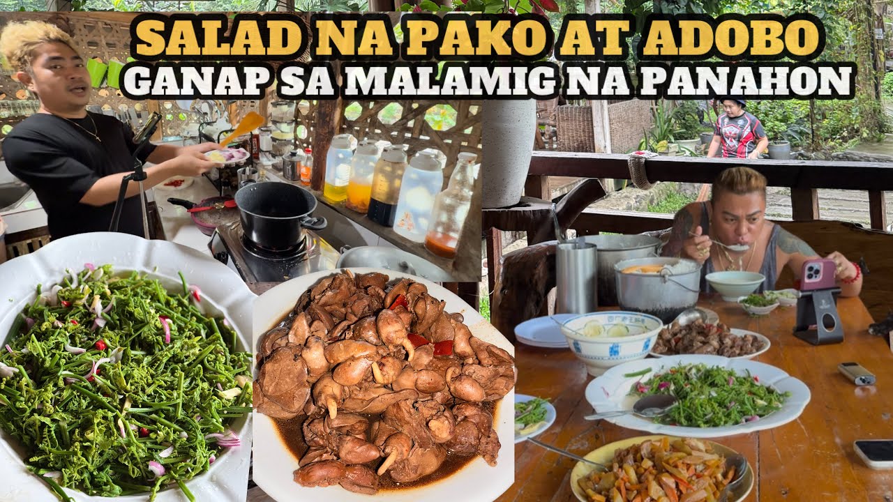 SALAD NA PAKO AT ADOBONG BALUNBALUNAN NA MAY ATAY | MAULAN NA ARAW | ANG LAMIG SA FARM @SimplyAmory 