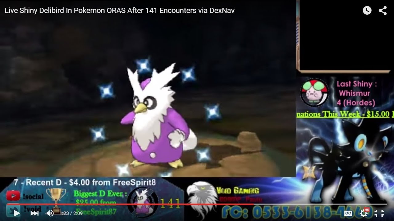 Live Shiny Delibird In Pokemon ORAS After 141 Ecnounters via DexNav