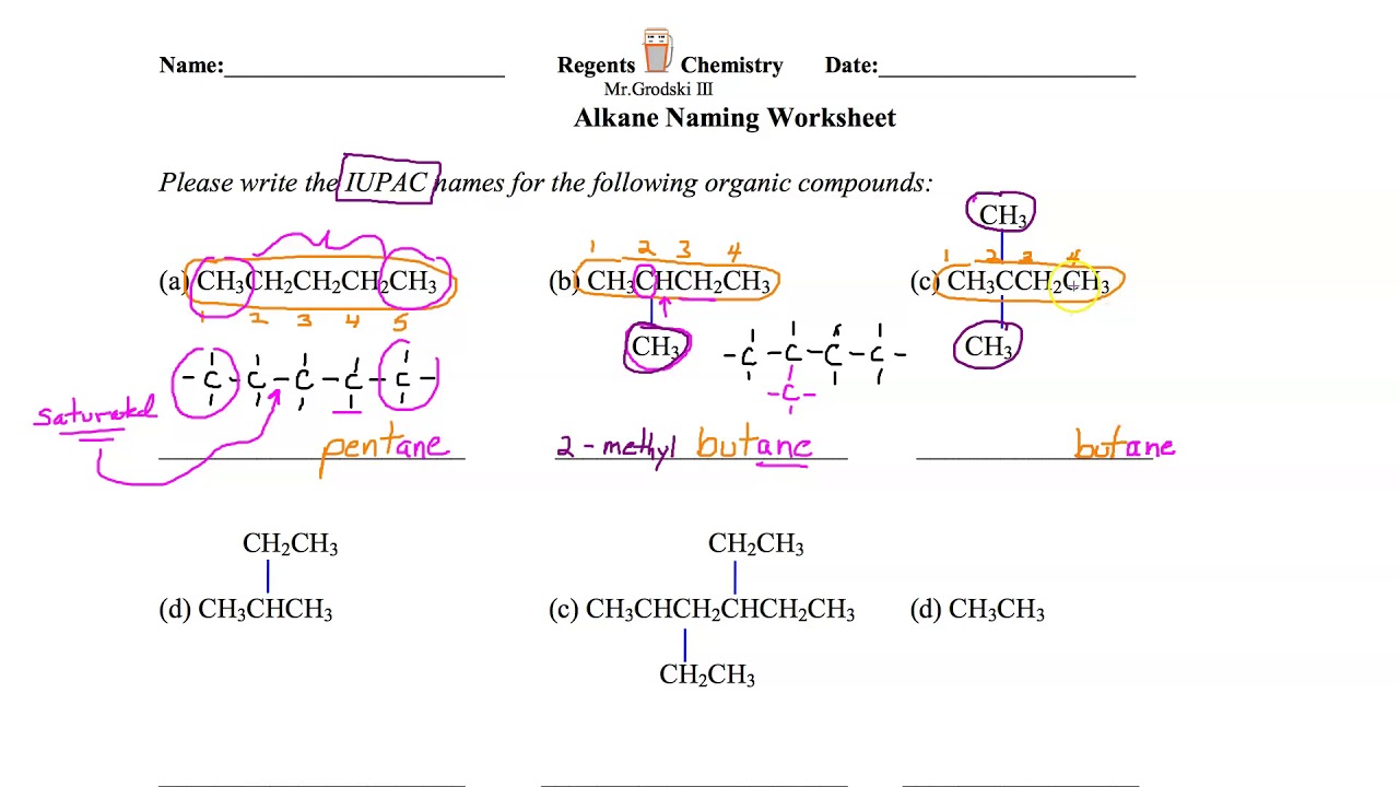 Alkane Naming Worksheet Review Youtube