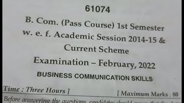 Business Communication Skills B.Com 1st sem question paper Mdu 📜 previous year question papers mdu