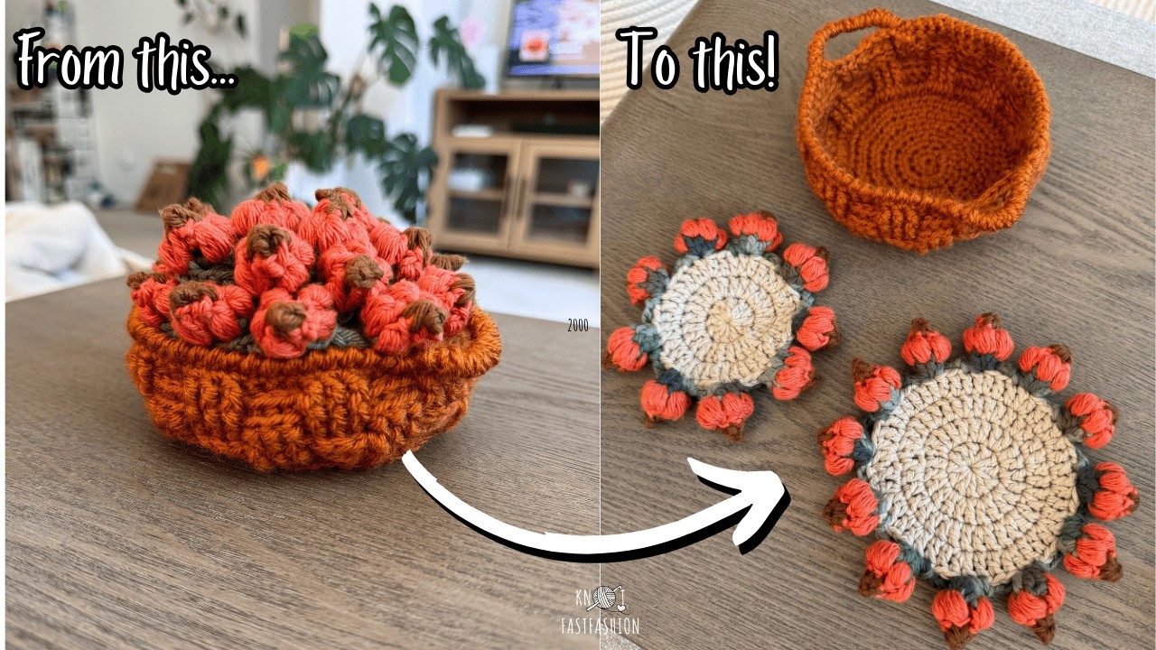 Вязаные крючком тыквы, которые превращаются в подставки! #PumpkinPatchCoasterBasket
