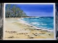How To Paint A Simple Deserted Beach, Watercolour Seascape, Loose Watercolor Landscape Tutorial