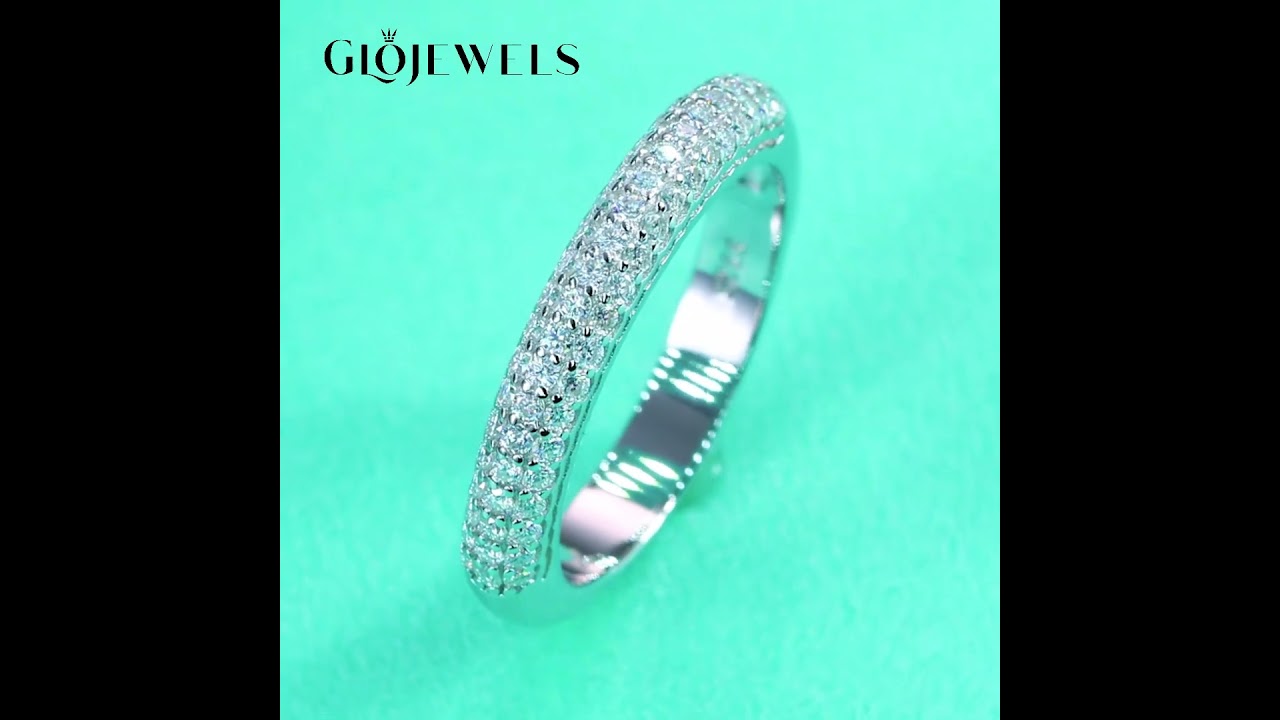 GLMR0099-Glojewels Half-eternity 3-rows White Sapphire Moissanite Round Cut Silver Band Ring