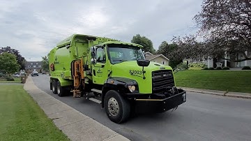 Matrec GFL CNG Freightliner Labrie Automizer Garbage Trucks In Action On Organic Waste And Recycling