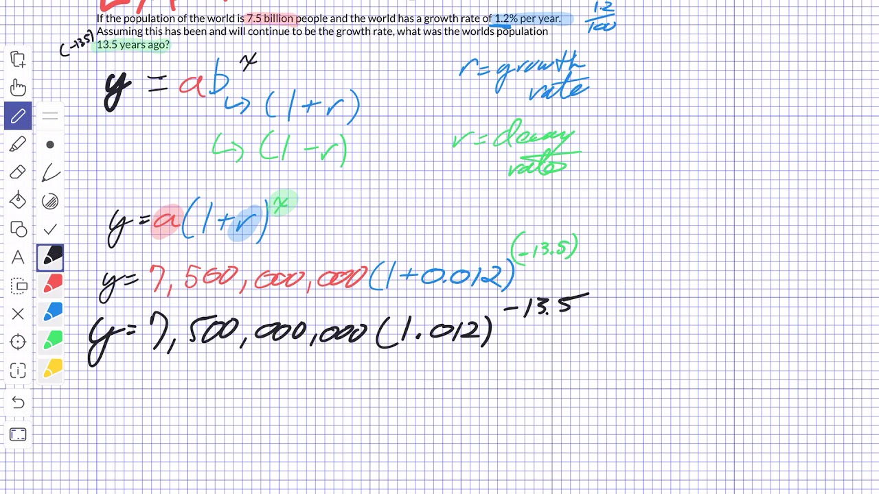Exponential Growth Using the World's Population and Growth Rate
