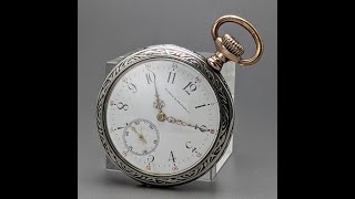 1910年頃 アンティーク 動作良好 Harris&Shafer 銀無垢彫刻ケース 懐中時計 機械式 手巻き