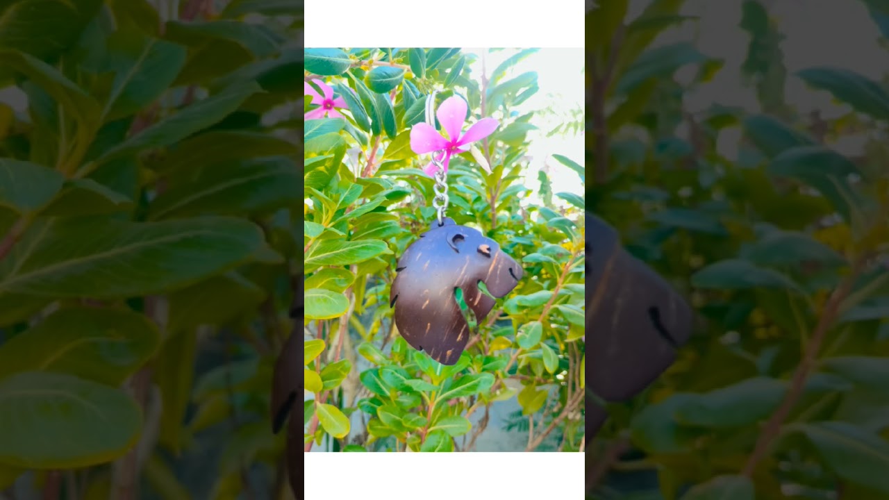 Coconut shell change into lion keychain handmade  