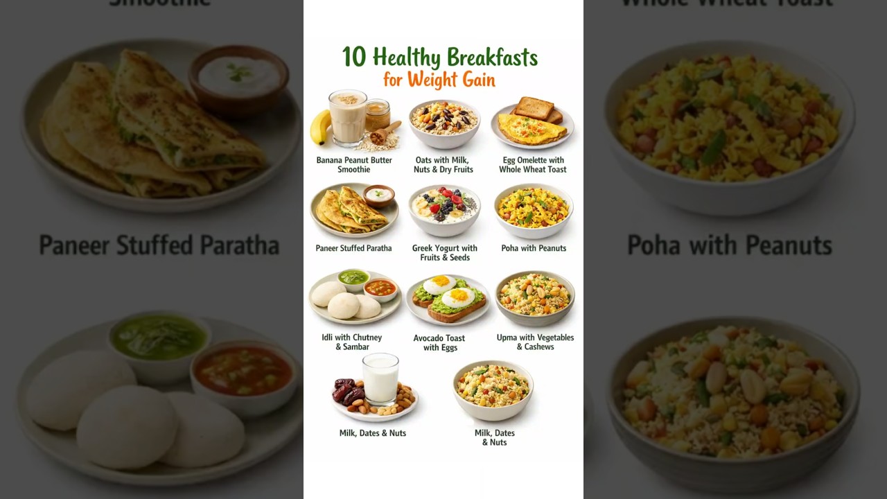 10 Healthy Breakfast Ideas for Weight Gain|Clean & Nutritious Morning Meals 