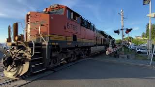 (Southbound) BNSF Mixed Freight Train BLAST THROUGH the Steilacoom Ferry Terminal Railroad Crossing.