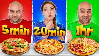 چالش پیتزا در ۵ دقیقه ، ۲۰ دقیقه ، ۱ ساعت 🤯😱 پیتزا اماده ، پیتزا بیرون ، پیتزا خونگی