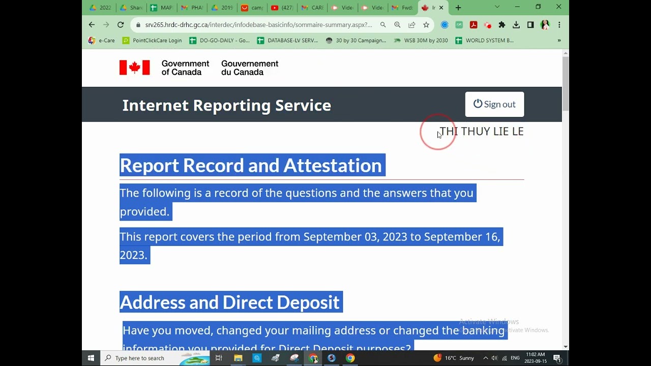 HOW TO COMPLETE ONLINE REPORTING EI BENEFITS: Sep 15, 2023 11:03 AM