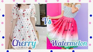 Cherry 🍒vs watermelon 🍉/dress👗/hair👩/heels👠/ring/💍watch😘/hair pin💕/bedroom🛏@cutegirl