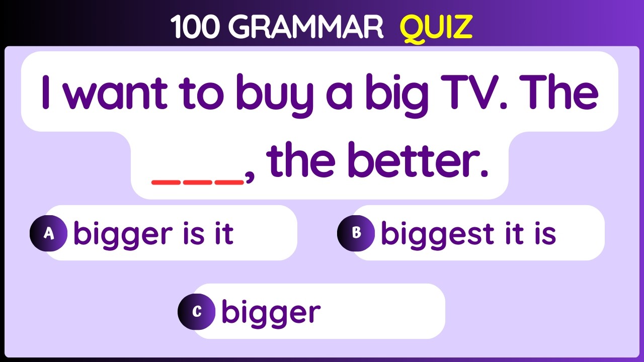 100 English INTERMEDIATE Grammar Questions | English Grammar Test #2 ...