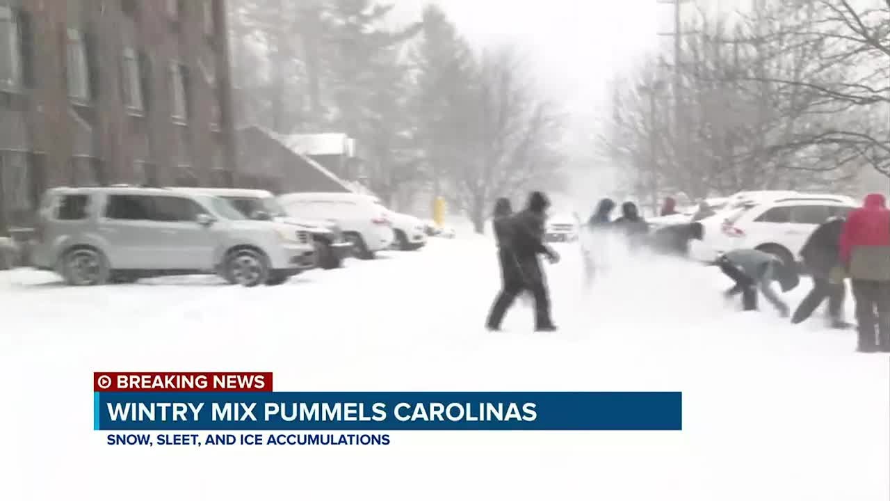Wintry mix pummels the Carolinas - YouTube