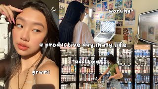 DAILY VLOG | a productive day in my life as a college student | grwm, cooking and grocery shopping🔅