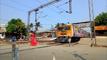 Womens Dangerous Surprise Step : Deadly & Furious Storm Chord Super EMU Local Train Passing Railroad