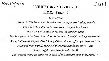 ICSE 2019 History & Civics Solved Question Paper
