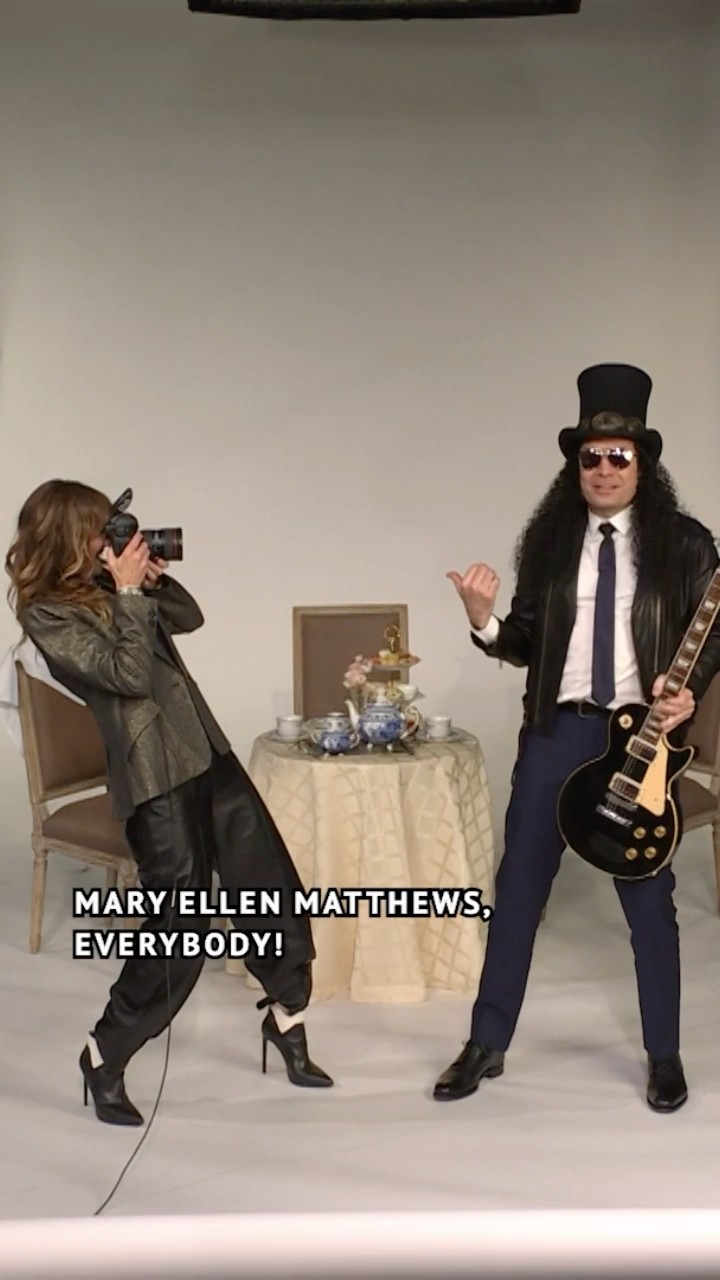 Jimmy channels #PaulMcCartney, #MickJagger \u0026 #Slash for a photo shoot with #SNL’s #MaryEllenMatthews