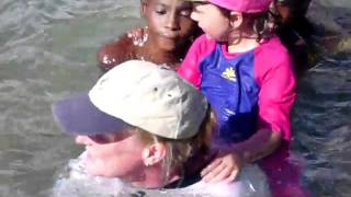 Kiki and Sam entertain the locals at Laka Lodge, Niamouchoi, Comoros