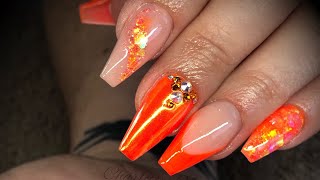 Acrylic nails - orange design set inc full prep pro impressions tip application