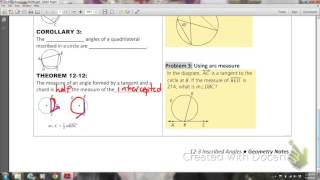 MATHIS GEOM Lesson 12-3 Inscribed Angles