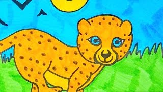 How To Draw A Cartoon Cheetah | Kids Coloring Video