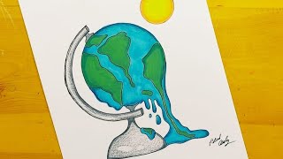 رسم عن الاحتباس الحراري || global warming drawing